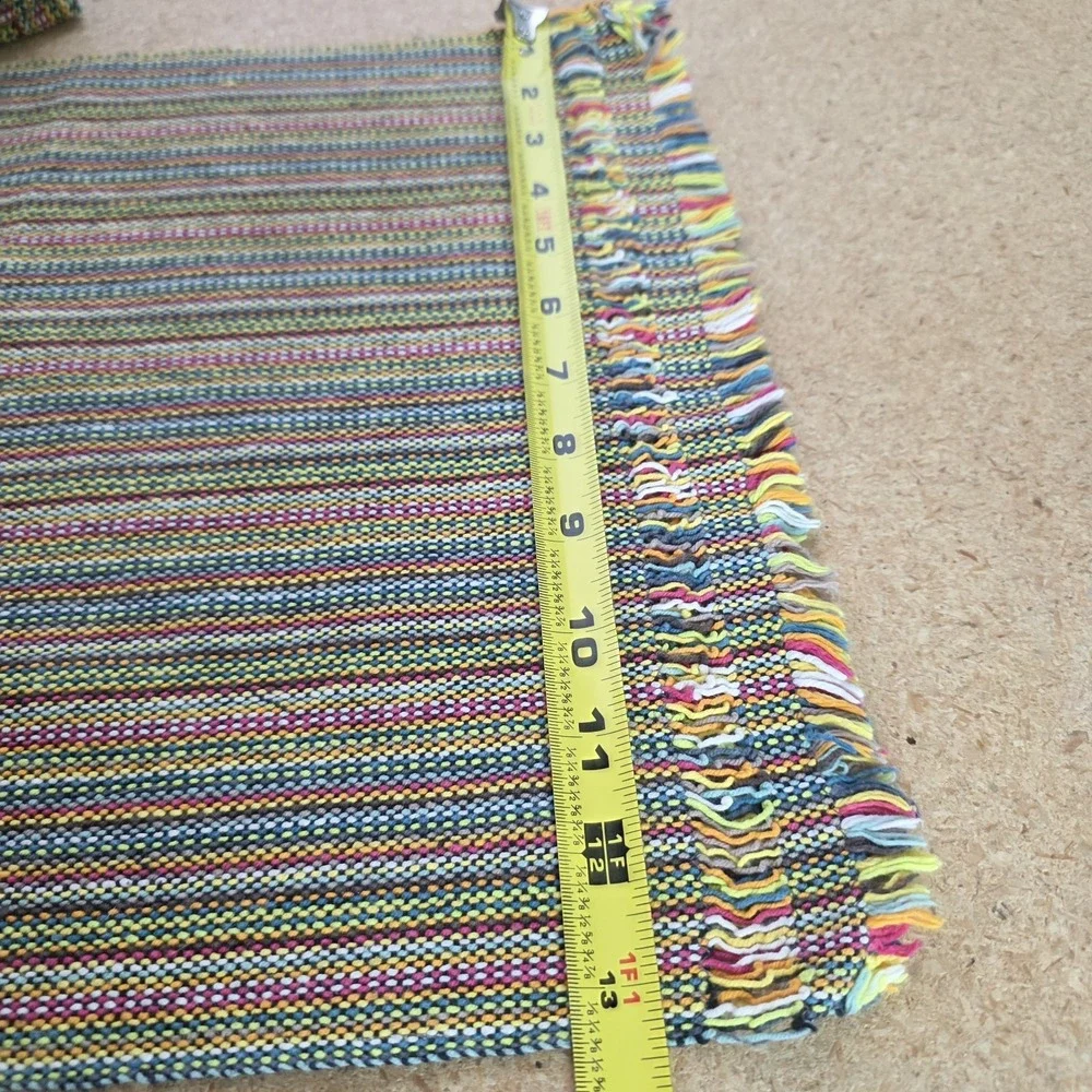 (×11) Crate & Barrel Placemats Mercado Woven Fringe Multicolor Striped Cotton